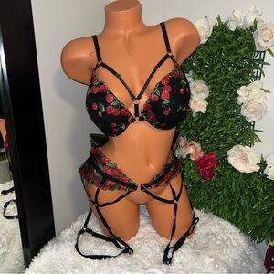 Victoria’s Secret Very Sexy Cherry Embroidery Bra and Garter Belt